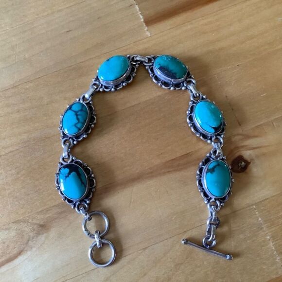 Sterling SILVER VINTAGE TURQUOISE BRACELET​​ - Picture 2 of 6